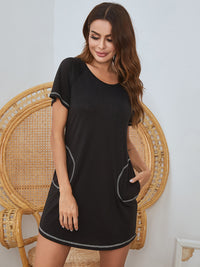 Thumbnail for Round Neck Short Sleeve Lounge Dress - T - 3 COLORS -