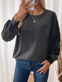 Thumbnail for Perfee Pocketed Round Neck Long Sleeve Sweatshirt - T - 1 COLOR -