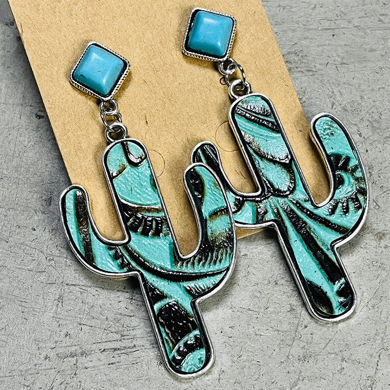 Turquoise Cactus Earrings - T - 4 COLORS -