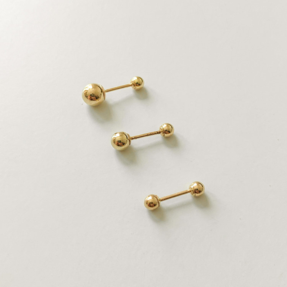 Brisbane - 14K SOLID GOLD BALL PIERCING, 3mm-4mm-5mm-6mm - [9-15 DAY DELIVERY] - SINGLE OR PAIR -