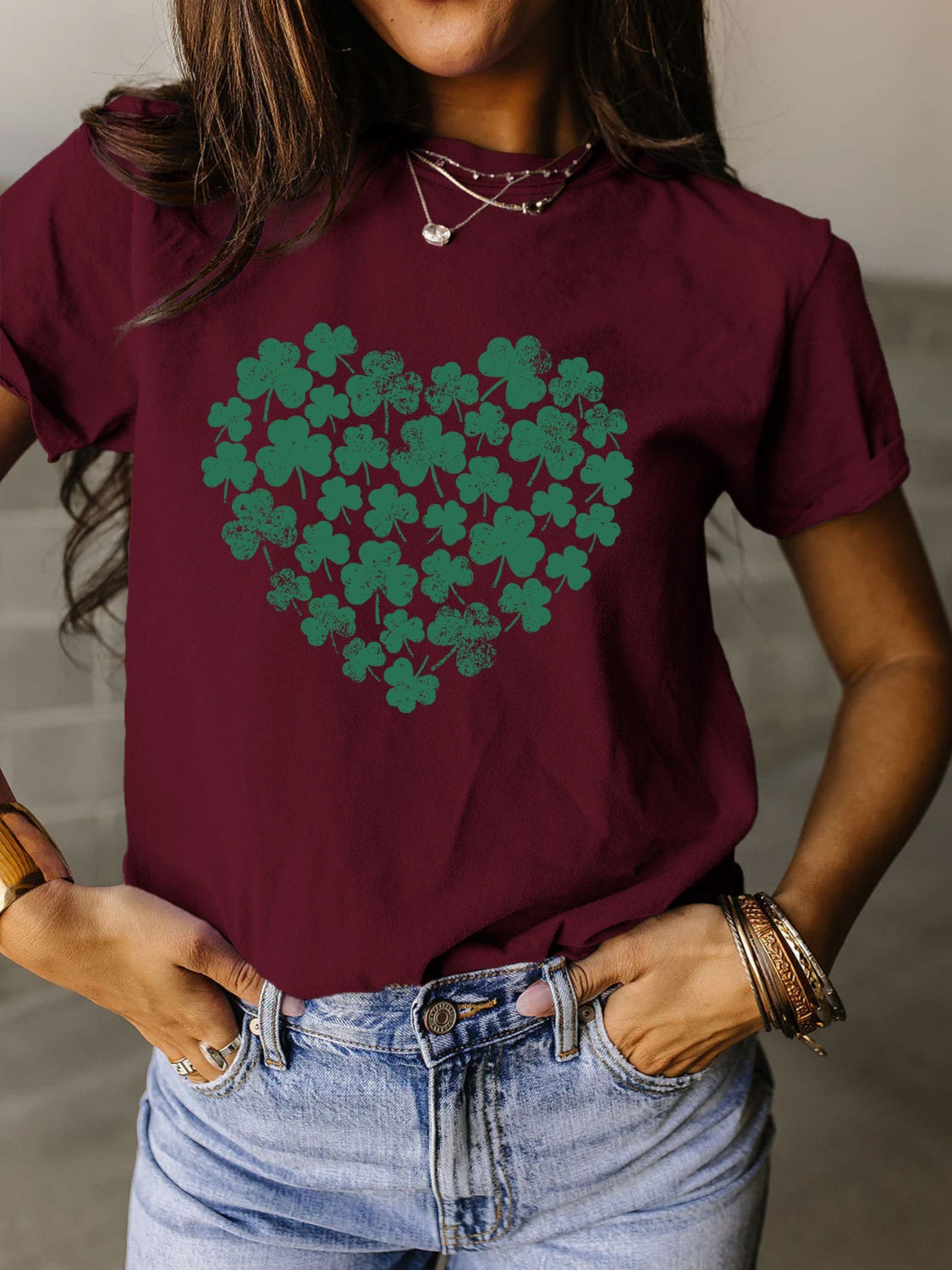 Full Size Lucky Clover Round Neck Short Sleeve T-Shirt - T - 10 COLORS -