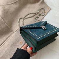 Thumbnail for Scrub Leather Chain Rivet Lock Shoulder Bag - 4 COLORS -