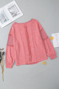 Thumbnail for Waffle-Knit Round Neck Long Sleeve Sweatshirt - T - 1 COLOR -