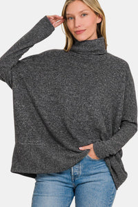 Thumbnail for Zenana Oversized Brushed Melange Hacci Turtleneck Sweater - 4 SIZE COMBOS - T - 1 COLOR -