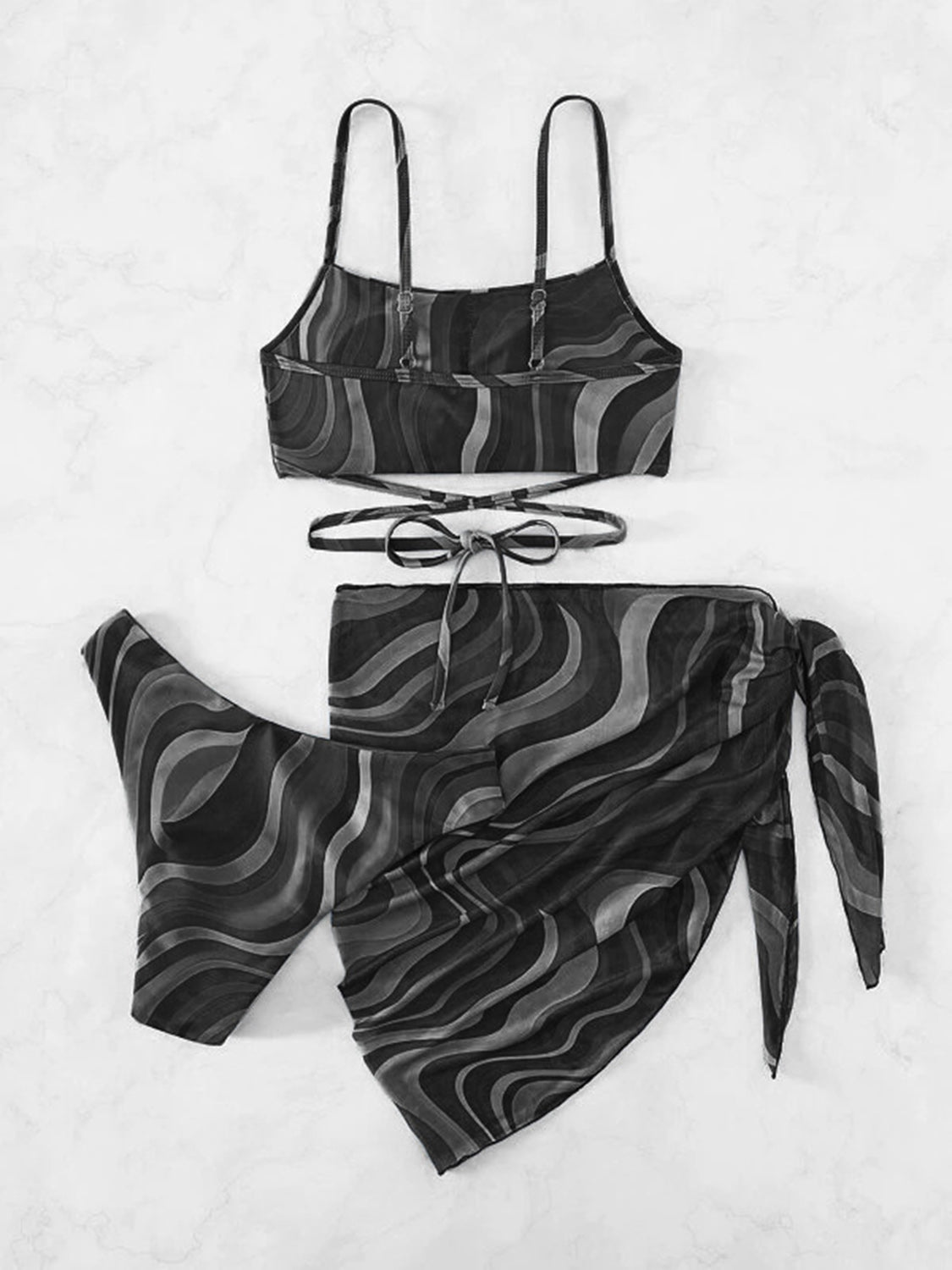 Tied Printed Three-Piece Swim set - 3 PCS. - T - 4 COLORS -