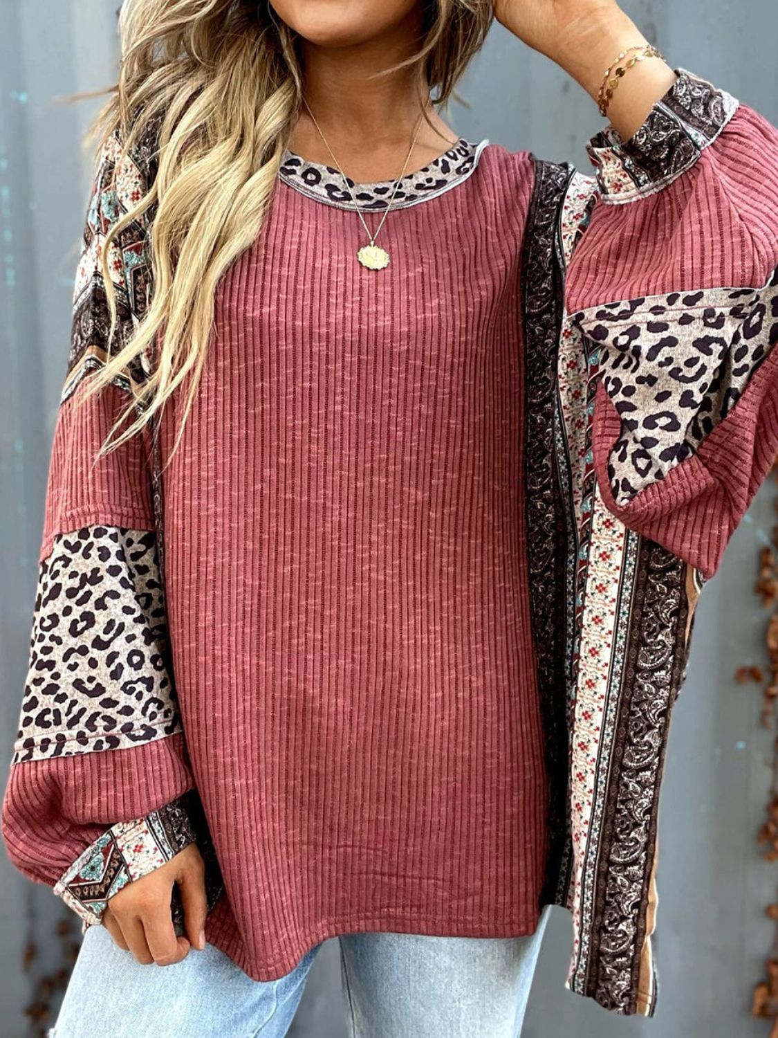 Leopard Round Neck Long Sleeve Sweatshirt - T - 2 COLORS -