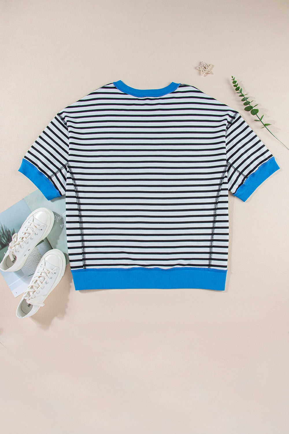 Striped Round Neck Half Sleeve T-Shirt - T - 1 COLOR -