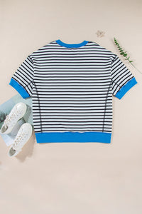 Thumbnail for Striped Round Neck Half Sleeve T-Shirt - T - 1 COLOR -