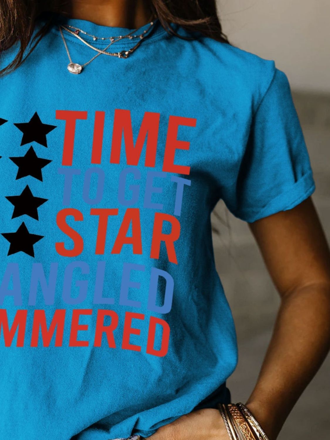 Full Size - 'Time to get Star Spangle Hammered' Letter Graphic Round Neck Short Sleeve T-Shirt - T - 12 COLORS -