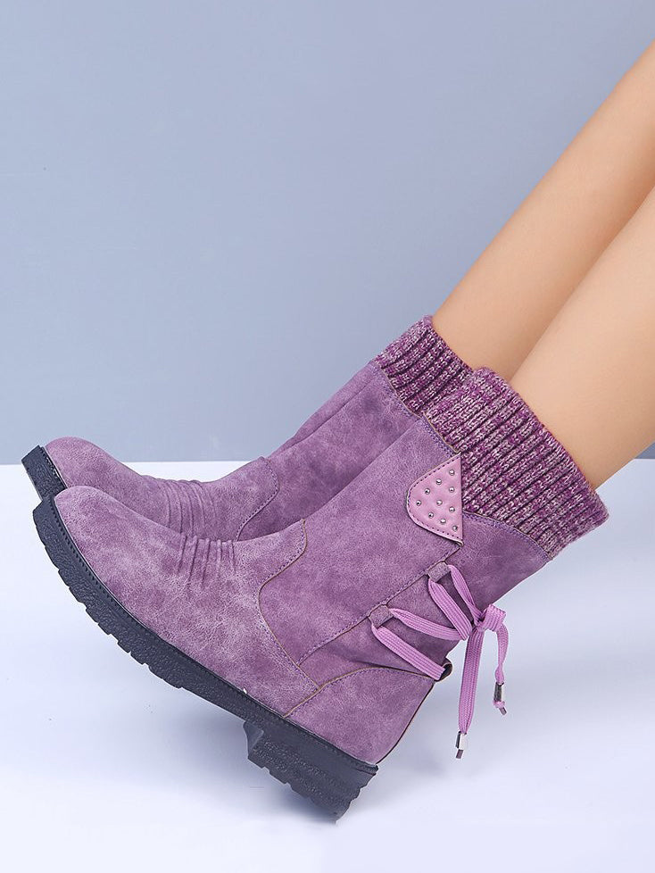 Lace-Up Low Heel Boots with Side Zip - T - 5 COLORS -