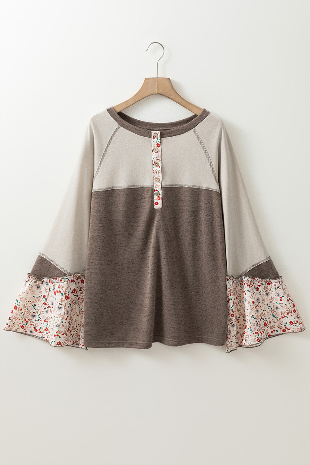 Floral Half Button Long Sleeve T-Shirt - T - 1 COLOR -