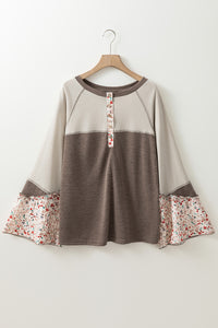 Thumbnail for Floral Half Button Long Sleeve T-Shirt - T - 1 COLOR -