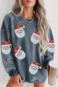 Thumbnail for Sequin Santa Patch Ribbed Sweatshirt - T - 2 COLORS -