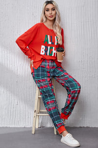 Thumbnail for ALL IS BRIGHT Round Neck Top and Plaid Pants Lounge Set - T - 1 COLOR -