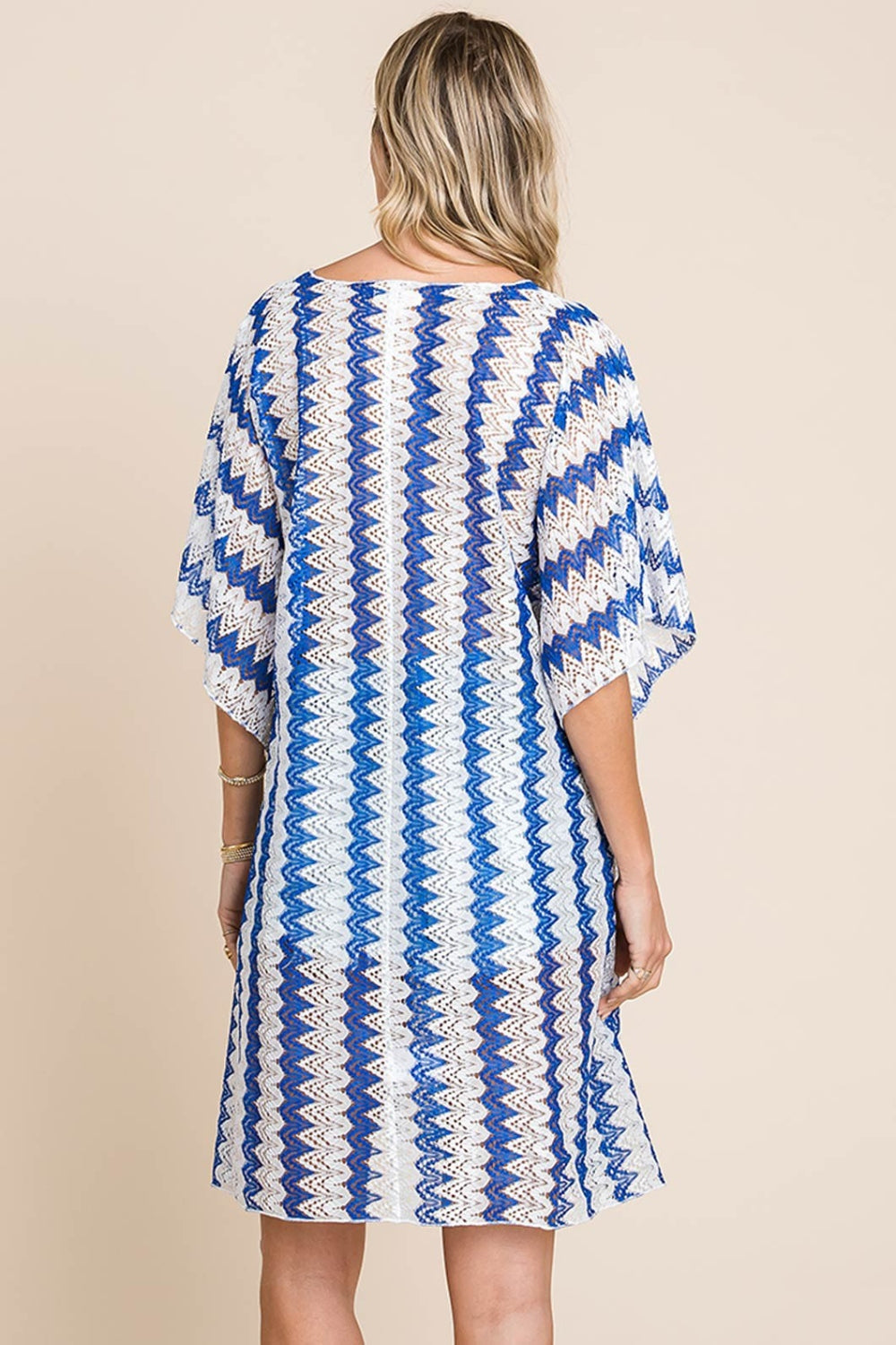 Cotton Bleu by Nu Label Tied Striped Plunge Half Sleeve Cover-Up - T - 1 COLOR -