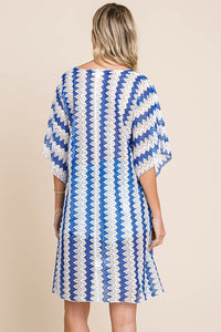 Thumbnail for Cotton Bleu by Nu Label Tied Striped Plunge Half Sleeve Cover-Up - T - 1 COLOR -