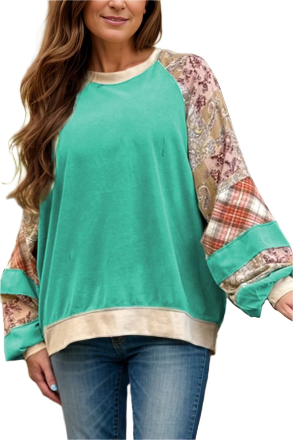 Over sized Printed Raglan Sleeve Sweatshirt - T - 1 COLOR -