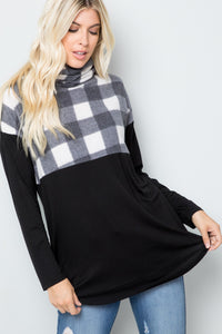 Thumbnail for Celeste Pocketed Plaid Turtleneck Long Sleeve Blouse - T - 1 COLOR -