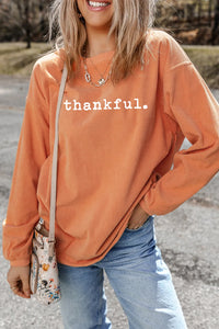 Thumbnail for THANKFUL Round Neck Long Sleeve Sweatshirt - T - 1 COLOR -