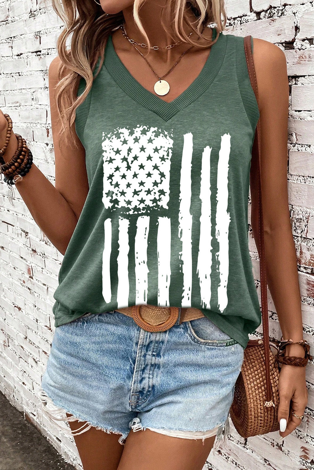 US Flag V-Neck Tank - T - 1 COLOR -