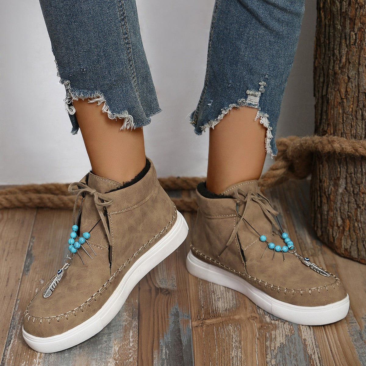 Tied Bead Trim Platform Sneakers - T - 1 COLOR -