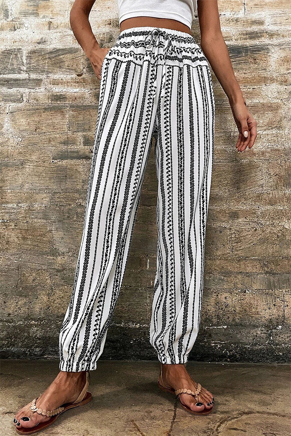 Printed Elastic Waist Pants - T - 1 COLOR -