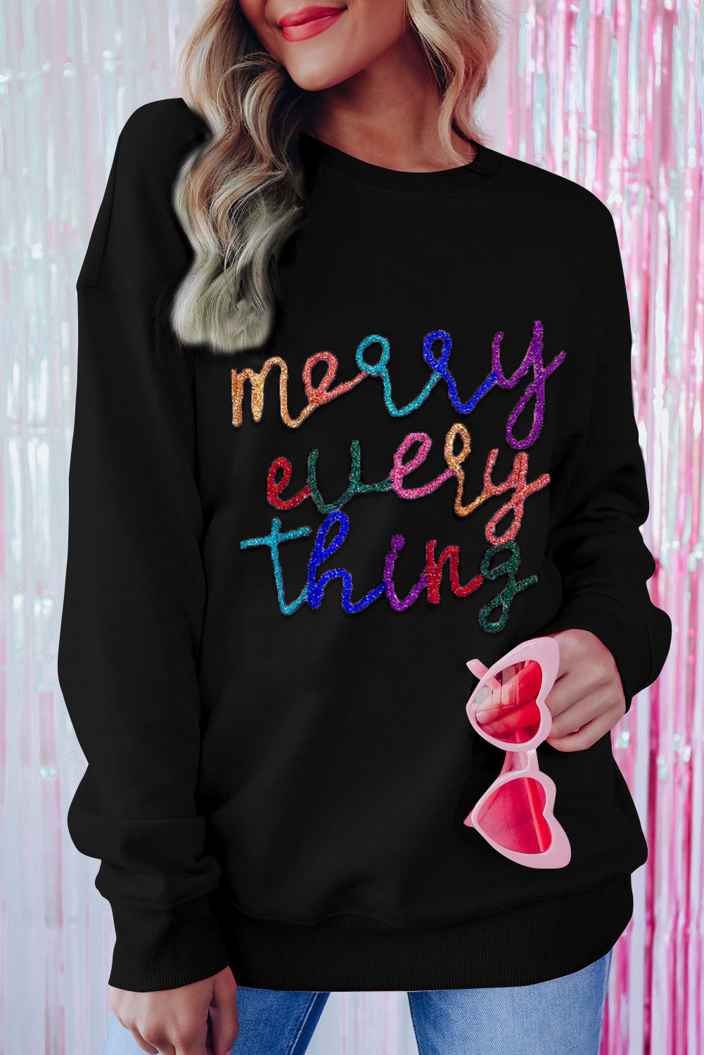 Letter Graphic - Merry Everything - Dropped Shoulder Sweatshirt - T - 2 COLORS -