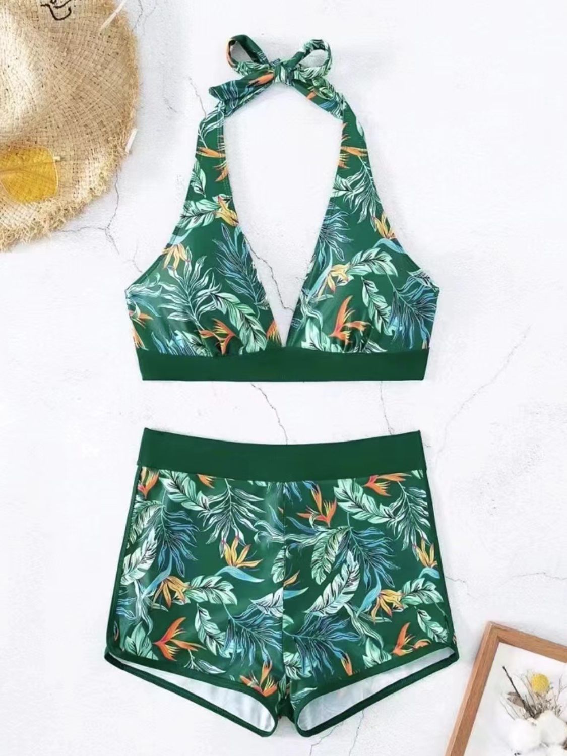 Printed Halter Neck Two-Piece Swim Set - T - 2 PATTERN COLORS/BLACK -