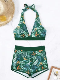 Thumbnail for Printed Halter Neck Two-Piece Swim Set - T - 2 PATTERN COLORS/BLACK -