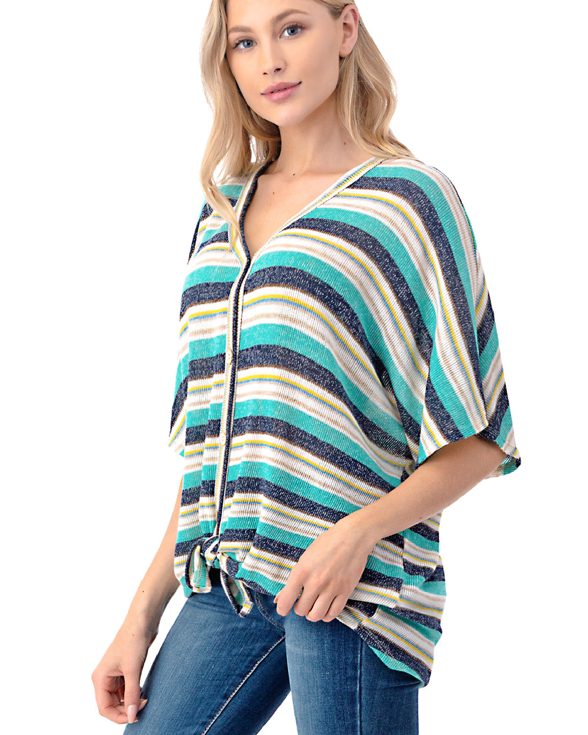 Women's Short Sleeve Loose Fit Dolman Tunic Front Knot Top Casual Shirts - 1 COLOR -