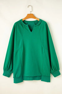 Thumbnail for Plus Size Cutout Hem Notched Long Sleeve Sweatshirt - XL THRU 4XL ONLY - T - 1 COLOR -