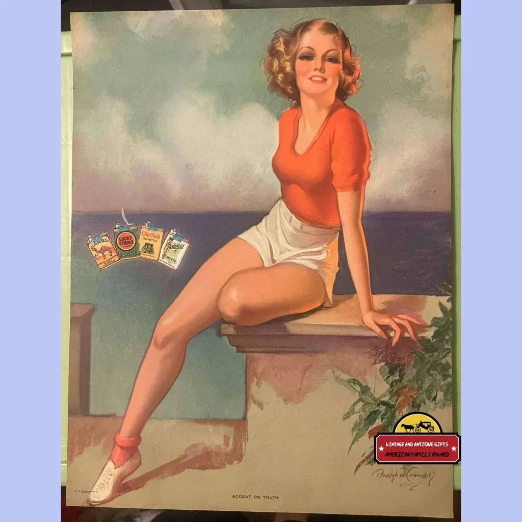 Vintage Pinup Girl Camel, Lucky Strike, Chesterfield, Old Gold Cigarette Ad 1930s