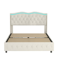 Thumbnail for Queen Platform Bed Frame , Velvet Upholstered Bed With Deep Tufted Buttons and Nailhead Trim, Adjustable Colorful LED Li