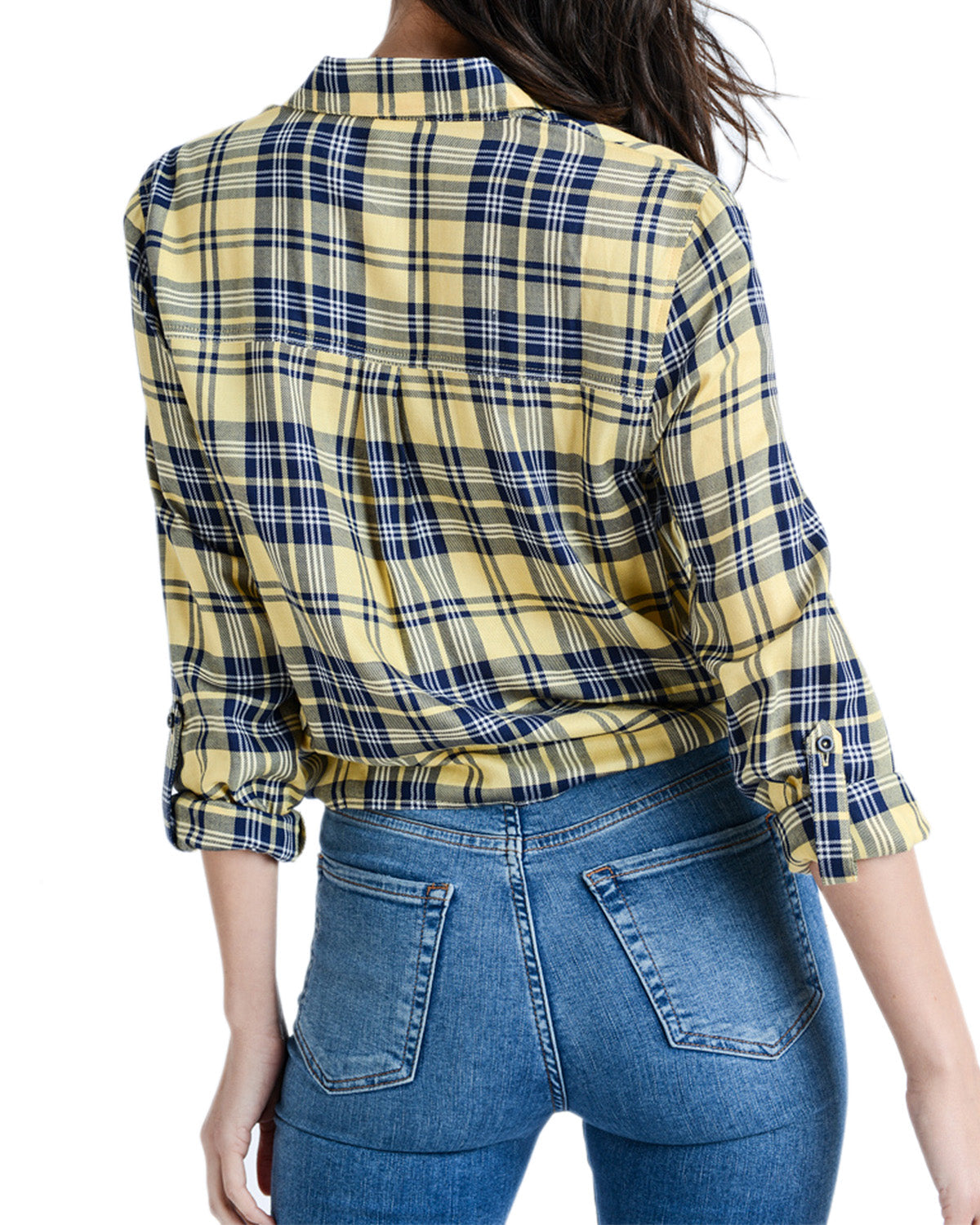 Women's Roll Up Long Sleeve Crop Top Tie Knot Front Shirt - 1 COLOR -