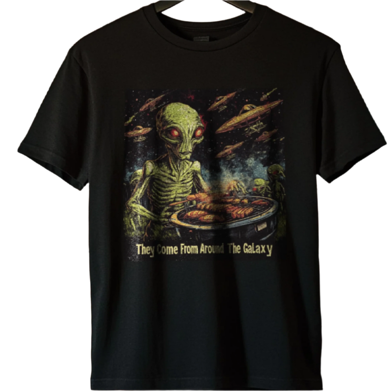 They Come From Around the Galaxy Alien T-Shirt, Alien Grilling Tee - 2 COLORS -