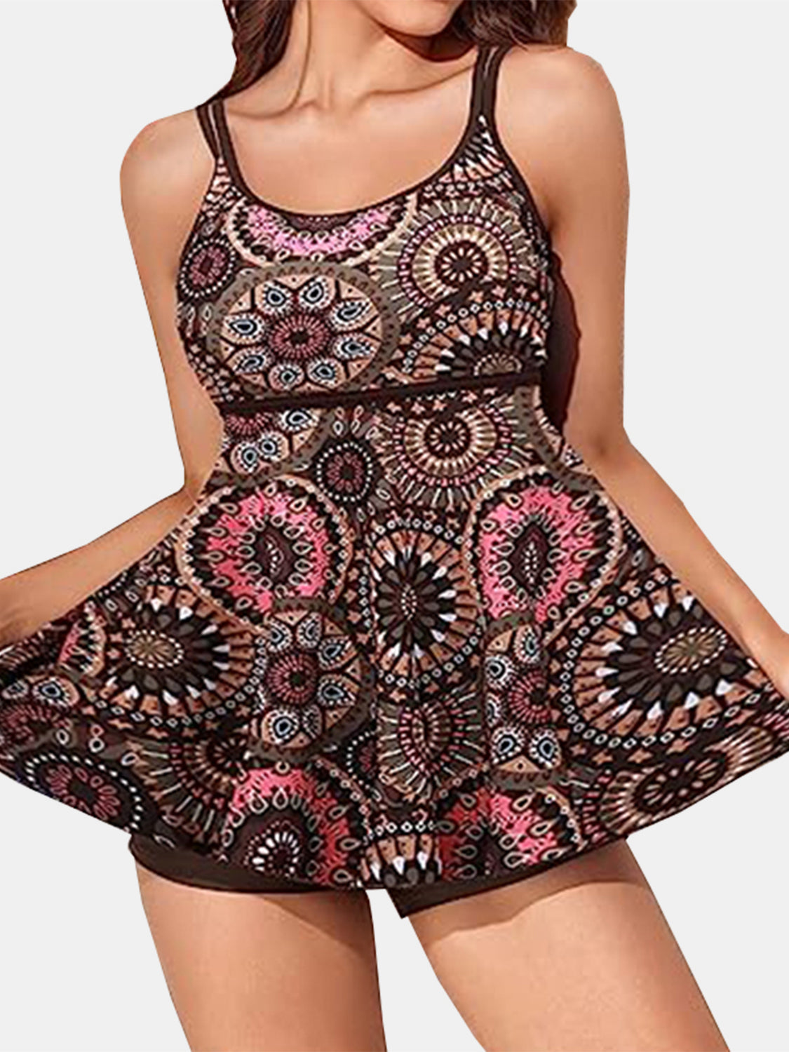 Printed Scoop Neck Two-Piece Swim Set - T - 4 COLORS/PATTERNS -