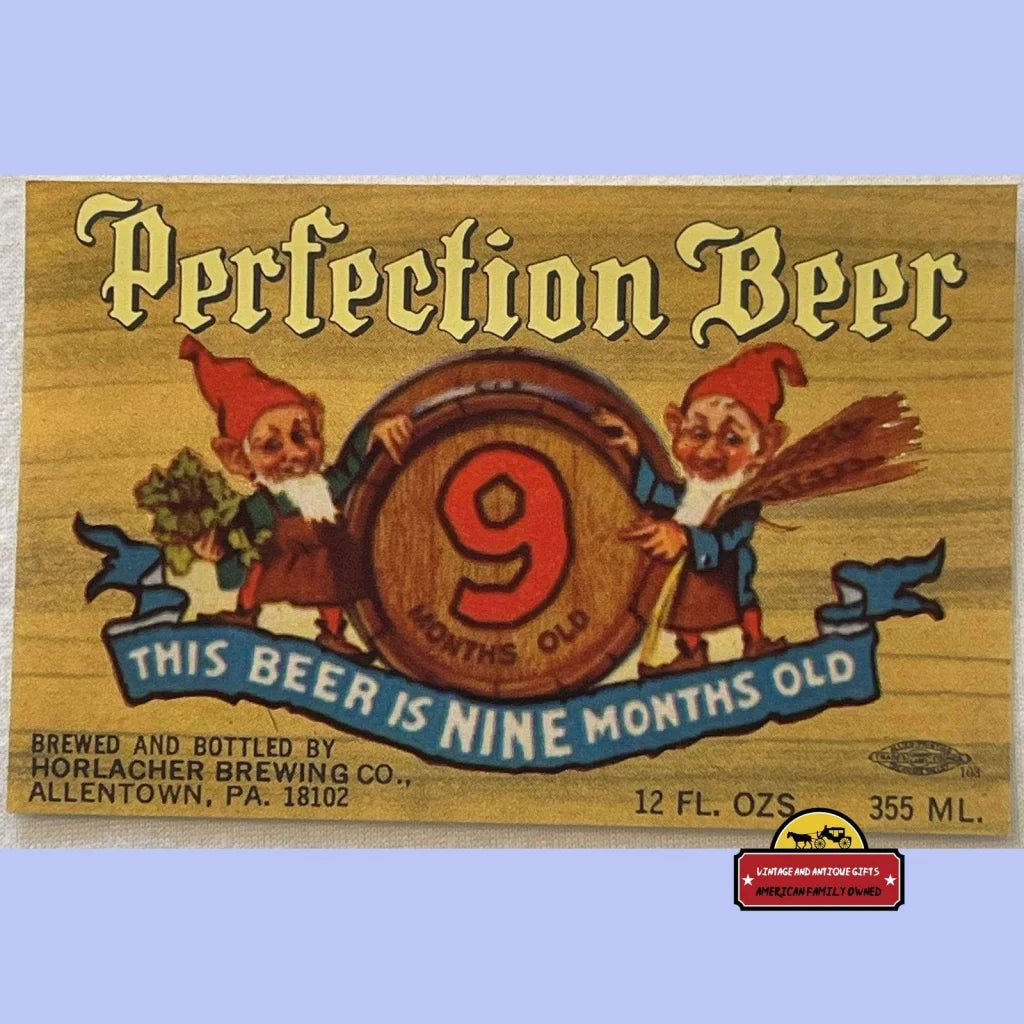 Vintage 1960s Perfection Beer Label Allentown, Pa - Love the Gnomes!