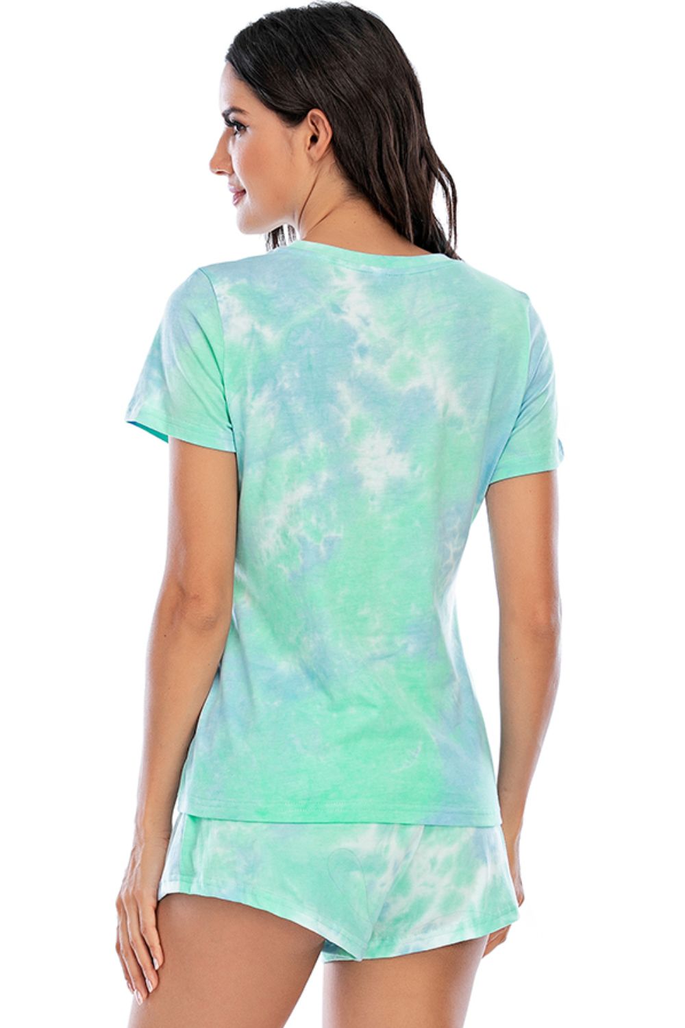 Tie-Dye Round Neck Short Sleeve Top and Shorts Lounge Set - 2 PCS. - T - 7 COLORS -