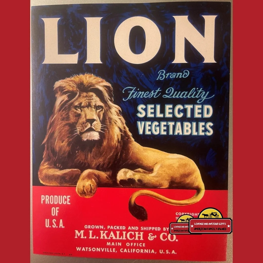 Antique Vintage Lion Crate Label 1930s, Watsonville, Ca, King of the Jungle!