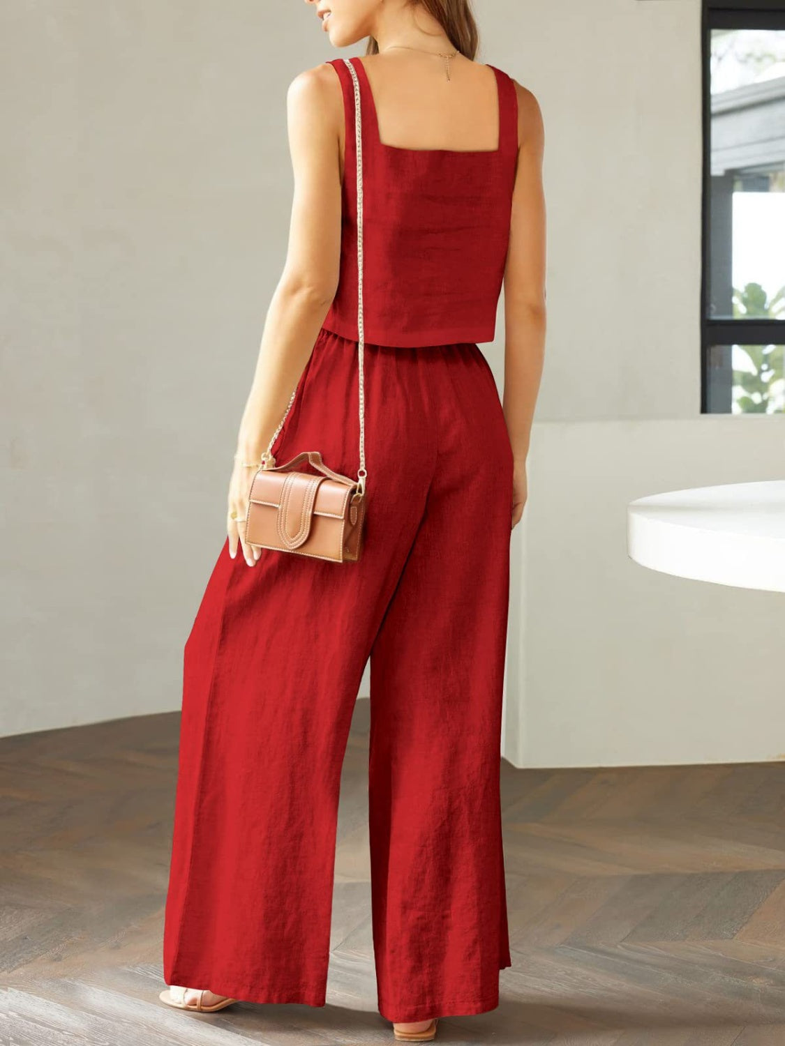 Square Neck Top and Wide Leg Pants set - 2 PCS. - T - 8 COLORS -