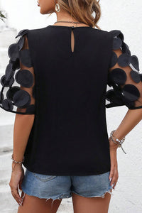 Thumbnail for Applique Round Neck Half Sleeve Blouse - M, L, XL ONLY - T - 2 COLORS -