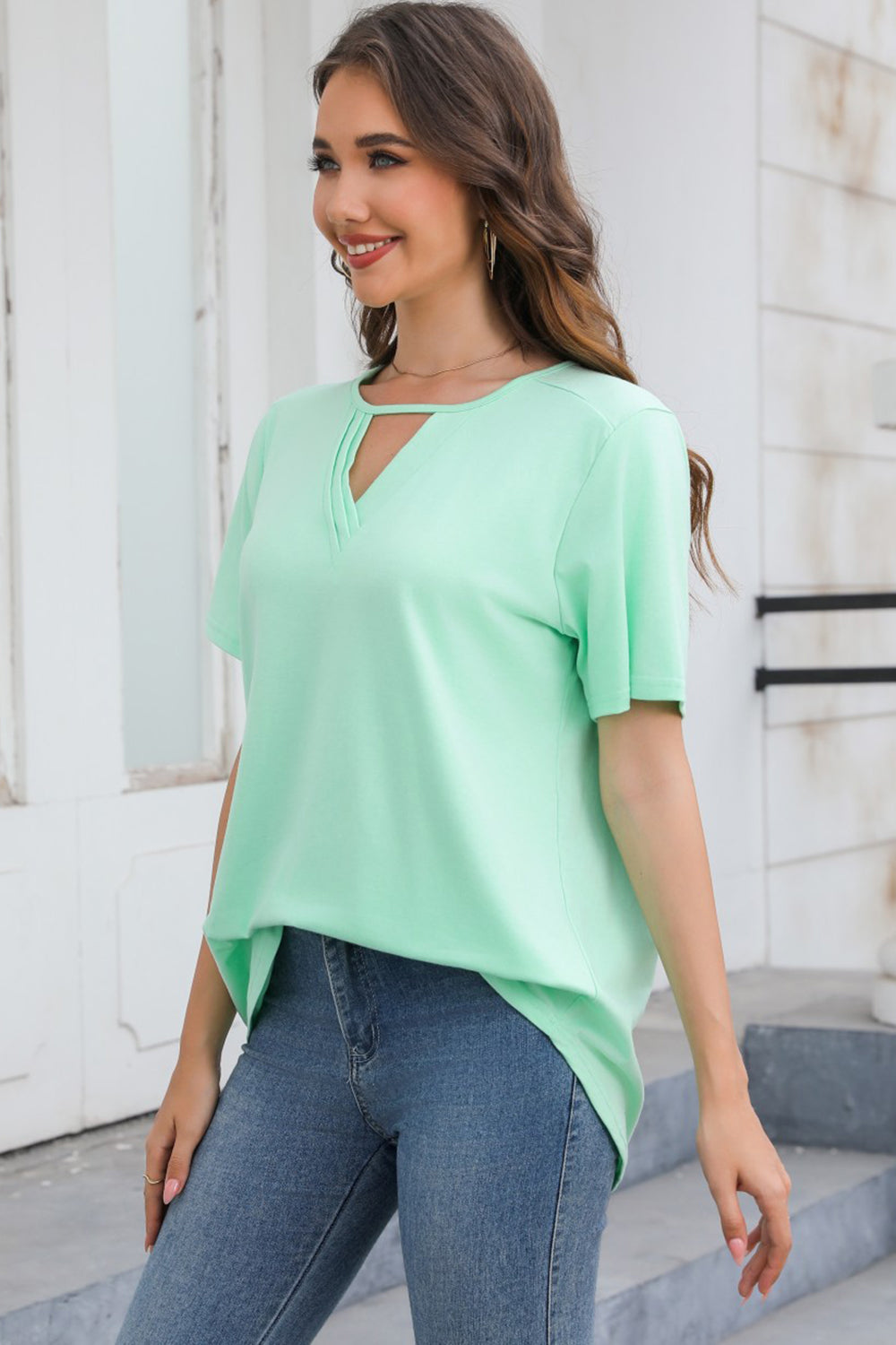 Cutout V-Neck Short Sleeve T-Shirt - T - 5 COLORS -