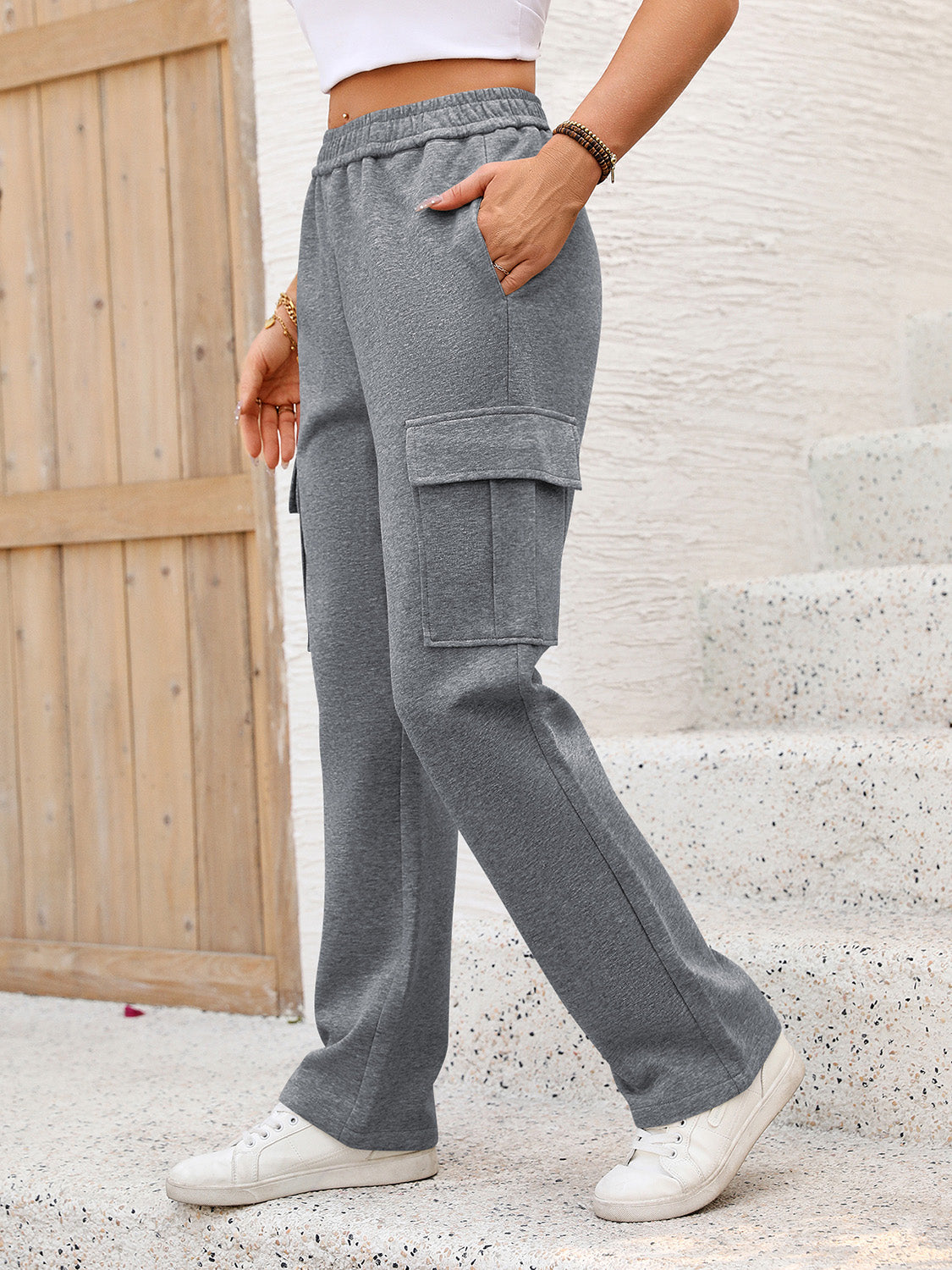 Elastic Waist Pants with Pockets - T - 6 COLORS -