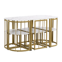 Thumbnail for Modern 7-Piece Dining Table Set With Faux Marble Compact 55Inch Kitchen Table Set for 6, Golden+White