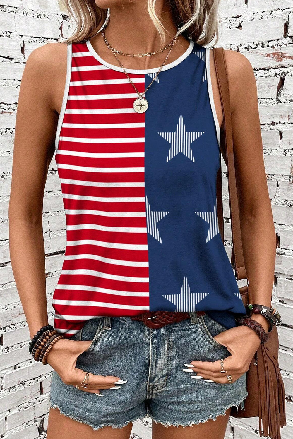 US Flag Round Neck Tank - T - 1 COLOR -