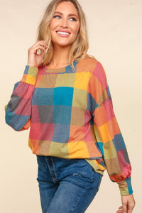 Thumbnail for Haptics Round Neck Color Block Plaid Top - 3 SIZES - T - 1 MULTI COLOR -