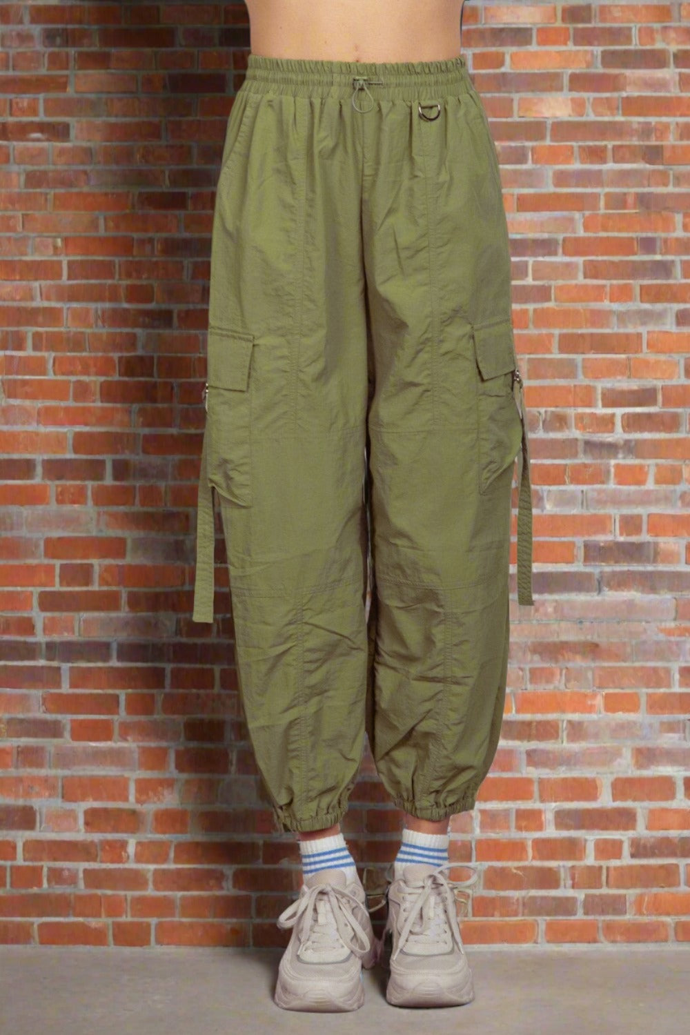 VERY J Elastic Waist Woven Cargo Pants - T - 1 COLOR -