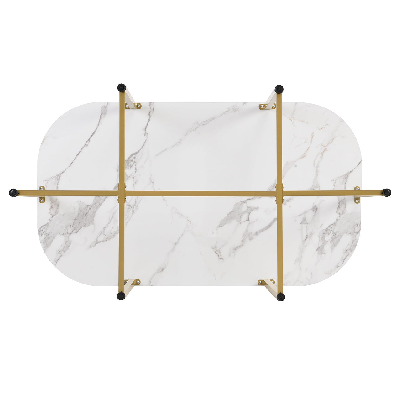 Modern 7-Piece Dining Table Set With Faux Marble Compact 55Inch Kitchen Table Set for 6, Golden+White