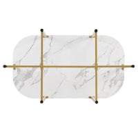 Thumbnail for Modern 7-Piece Dining Table Set With Faux Marble Compact 55Inch Kitchen Table Set for 6, Golden+White