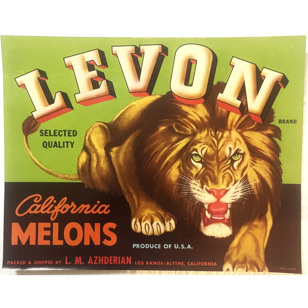 Antique Vintage 1940s Levon 🦁 Crate Label, Los Banos - Blythe, CA, Beautiful!